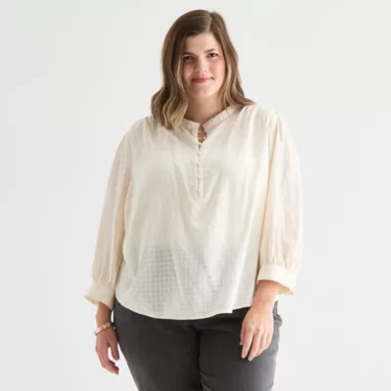 St. John's Bay Womens Long Sleeve Plus Blouse