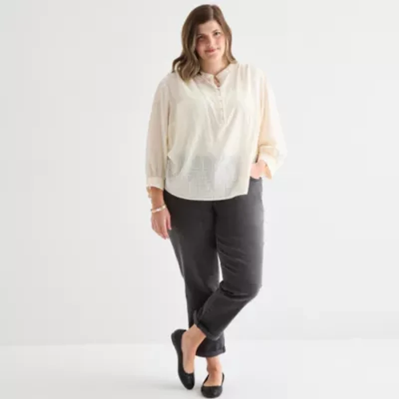 St. John's Bay Womens Long Sleeve Plus Blouse