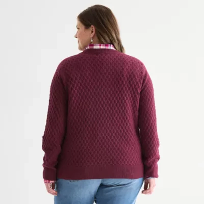 St. John's Bay Plus Womens Crew Neck Long Sleeve Pullover Sweater