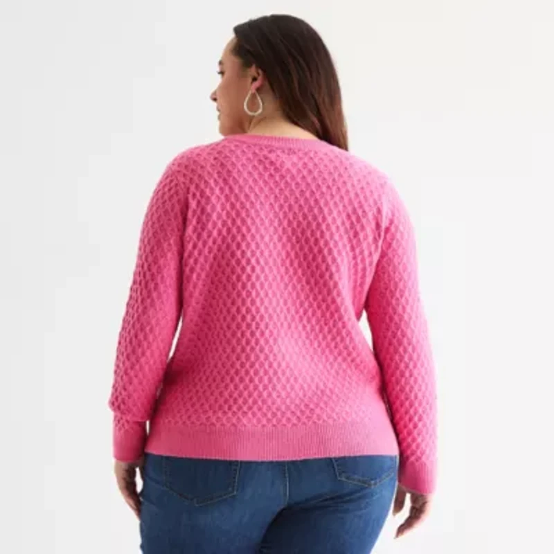 St. John's Bay Plus Womens Crew Neck Long Sleeve Pullover Sweater