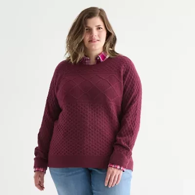 St. John's Bay Plus Womens Crew Neck Long Sleeve Pullover Sweater