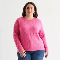 St. John's Bay Plus Womens Crew Neck Long Sleeve Pullover Sweater