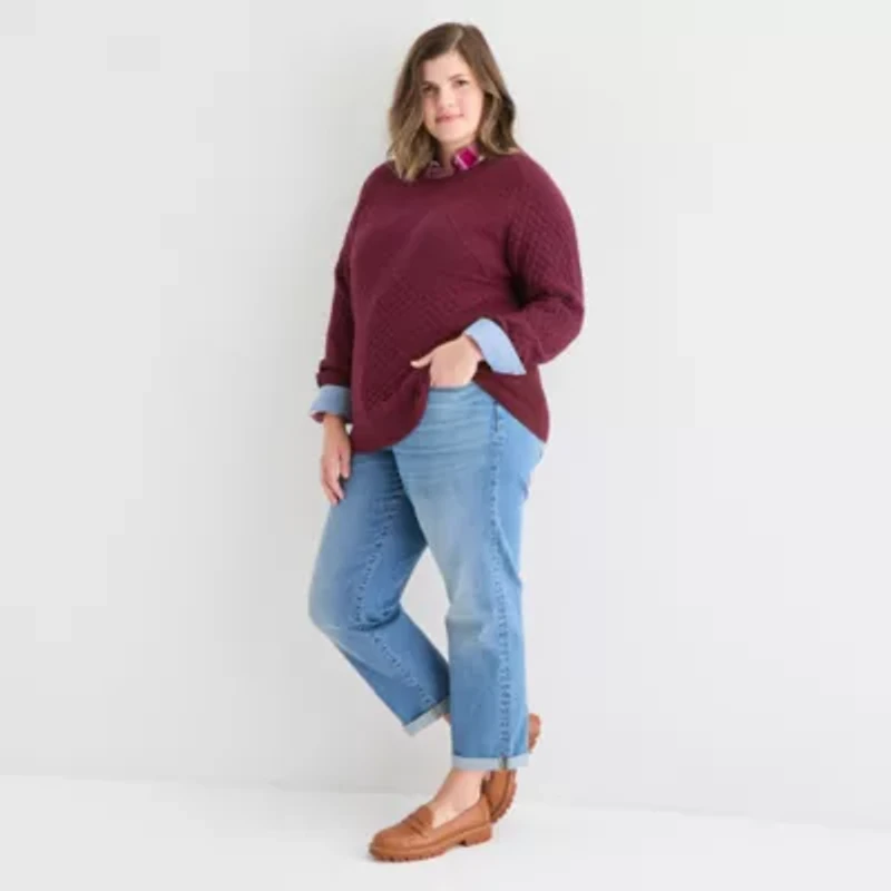 St. John's Bay Plus Womens Crew Neck Long Sleeve Pullover Sweater