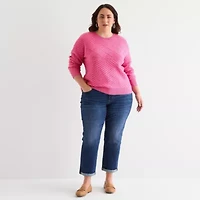 St. John's Bay Plus Womens Crew Neck Long Sleeve Pullover Sweater