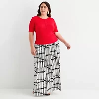 Worthington Womens Y Neck Elbow Sleeve Plus Blouse