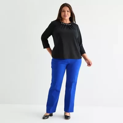 Liz Claiborne Womens Crew Neck 3/4 Sleeve Plus Blouse