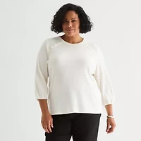 Liz Claiborne Womens Plus Crew Neck 3/4 Sleeve Blouse