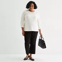 Liz Claiborne Womens Plus Crew Neck 3/4 Sleeve Blouse