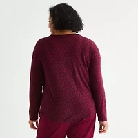 Liz Claiborne Womens Plus Split Crew Neck Long Sleeve Blouse