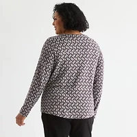 Liz Claiborne Womens Plus Split Crew Neck Long Sleeve Blouse