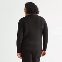 Liz Claiborne Plus Womens Crew Neck Embellished Long Sleeve Pullover Sweater