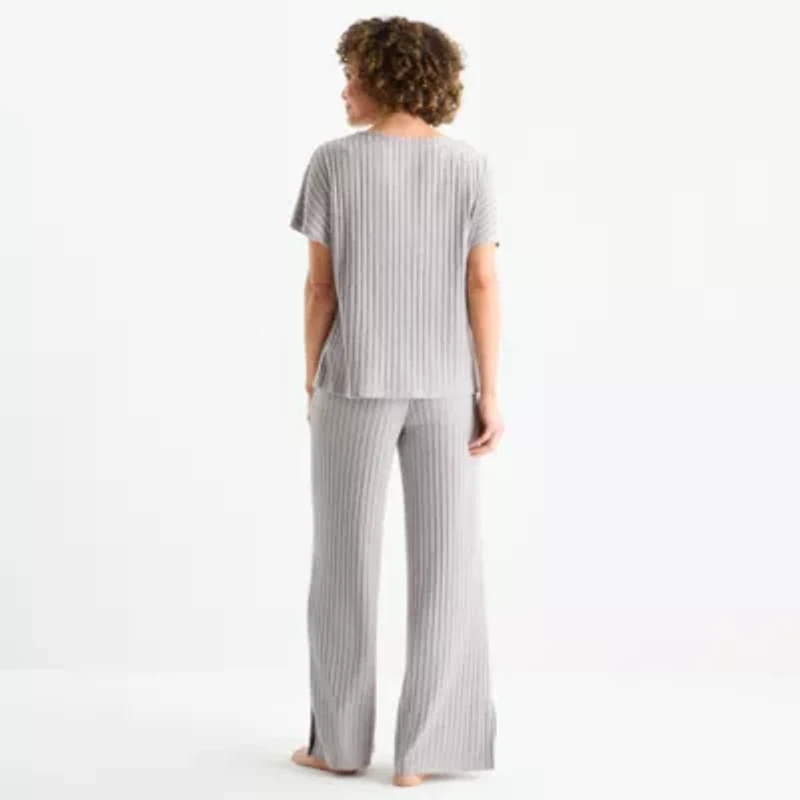 Liz Claiborne Womens Rib Round Neck Short Sleeve 2-pc. Pajama Sets