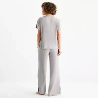 Liz Claiborne Womens Rib Round Neck Short Sleeve 2-pc. Pajama Sets