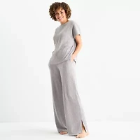 Liz Claiborne Womens Rib Round Neck Short Sleeve 2-pc. Pajama Sets