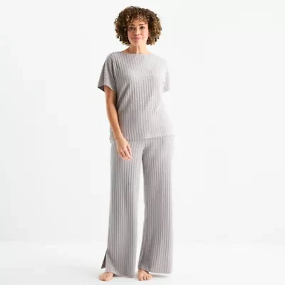 Liz Claiborne Womens Rib Round Neck Short Sleeve 2-pc. Pajama Sets