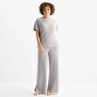 Liz Claiborne Womens Rib Round Neck Short Sleeve 2-pc. Pajama Sets