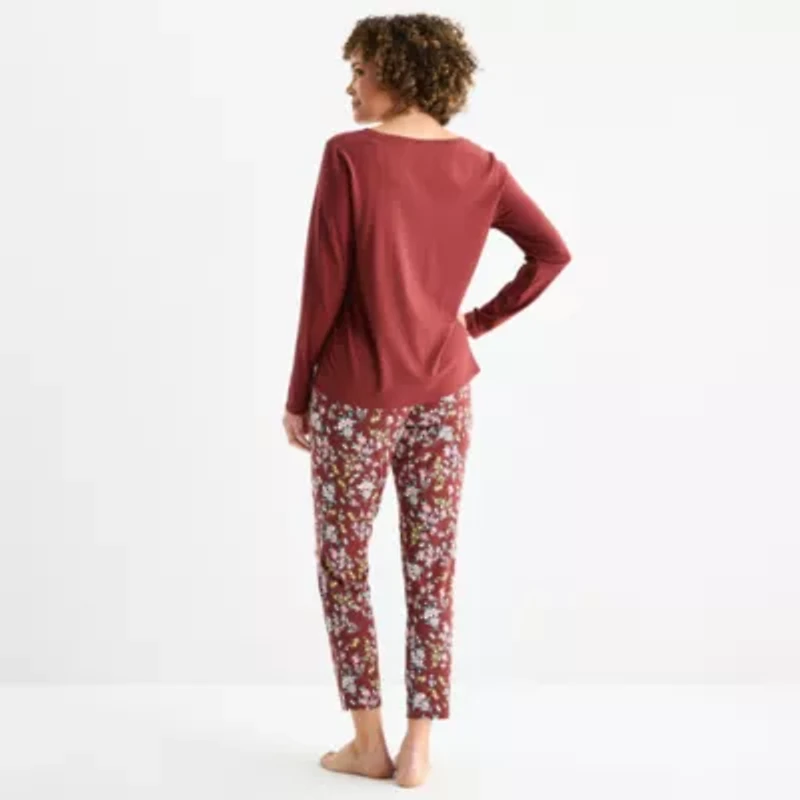 Liz Claiborne Womens Round Neck Long Sleeve 2-pc. Pajama Sets