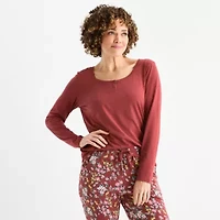Liz Claiborne Womens Round Neck Long Sleeve 2-pc. Pajama Sets