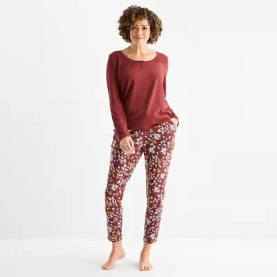 Liz Claiborne Womens Round Neck Long Sleeve 2-pc. Pajama Sets
