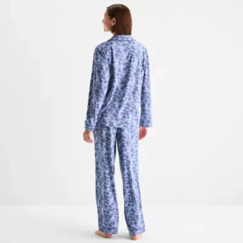 Ambrielle Womens V-Neck Long Sleeve 2-pc. Pajama Sets
