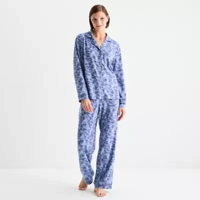 Ambrielle Womens V-Neck Long Sleeve 2-pc. Pajama Sets