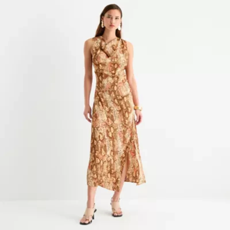 Worthington Womens Sleeveless Animal Maxi Dress