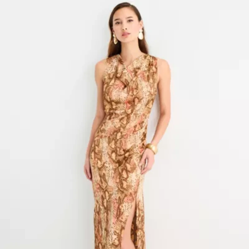 Worthington Womens Sleeveless Animal Maxi Dress