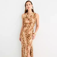 Worthington Womens Sleeveless Animal Maxi Dress