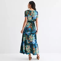 Be by CHETTA B Womens Short Sleeve Floral Maxi Dress