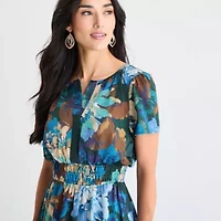 Be by CHETTA B Womens Short Sleeve Floral Maxi Dress