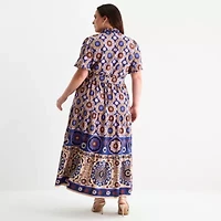 London Style Womens Short Sleeve Plus Maxi Dress