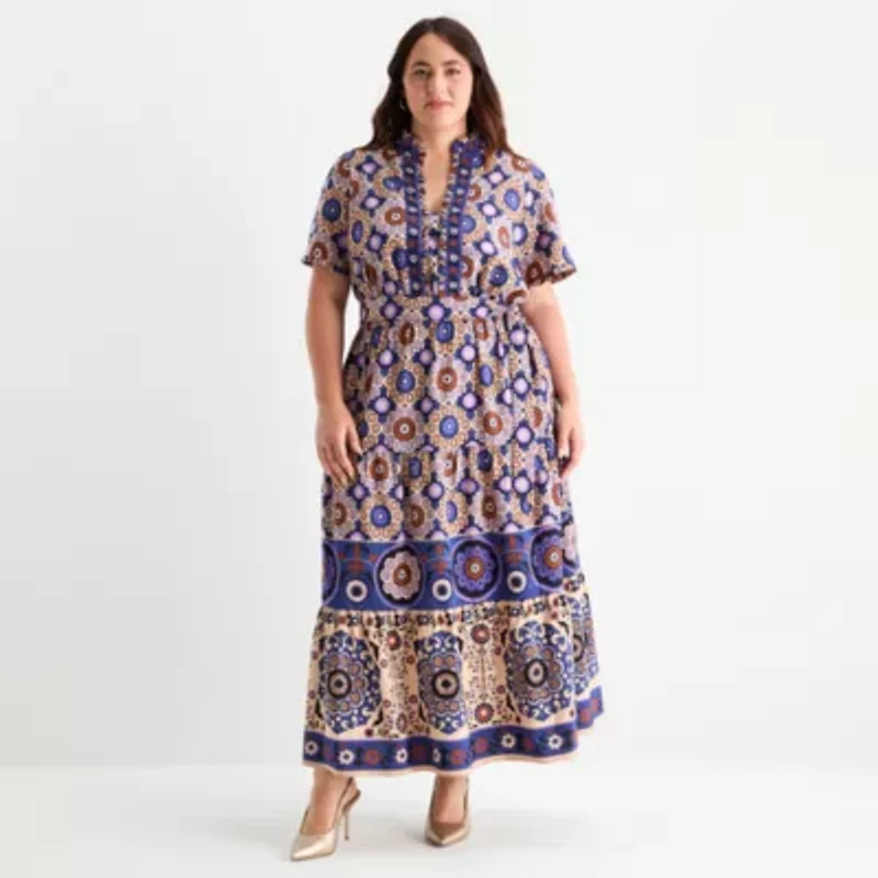 London Style Womens Short Sleeve Plus Maxi Dress