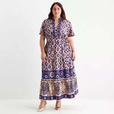 London Style Womens Short Sleeve Plus Maxi Dress