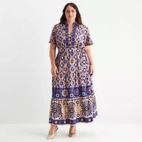 London Style Womens Short Sleeve Plus Maxi Dress