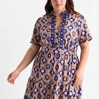 London Style Womens Short Sleeve Plus Maxi Dress