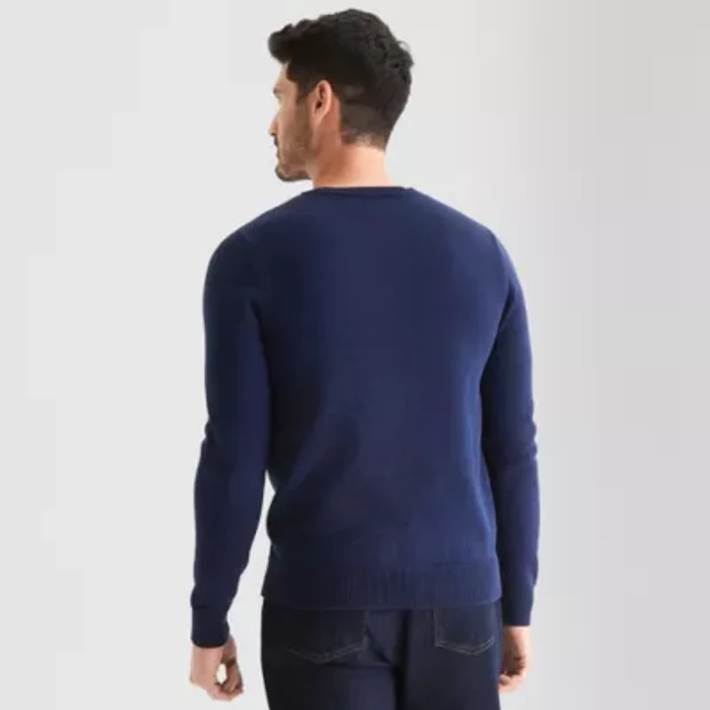 St. John's Bay Intarsia Dog Mens Crew Neck Long Sleeve Pullover Sweater