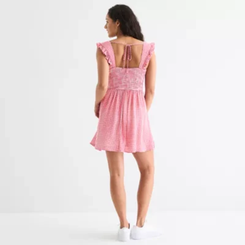 Arizona Womens Juniors Short Sleeve Fit + Flare Dress