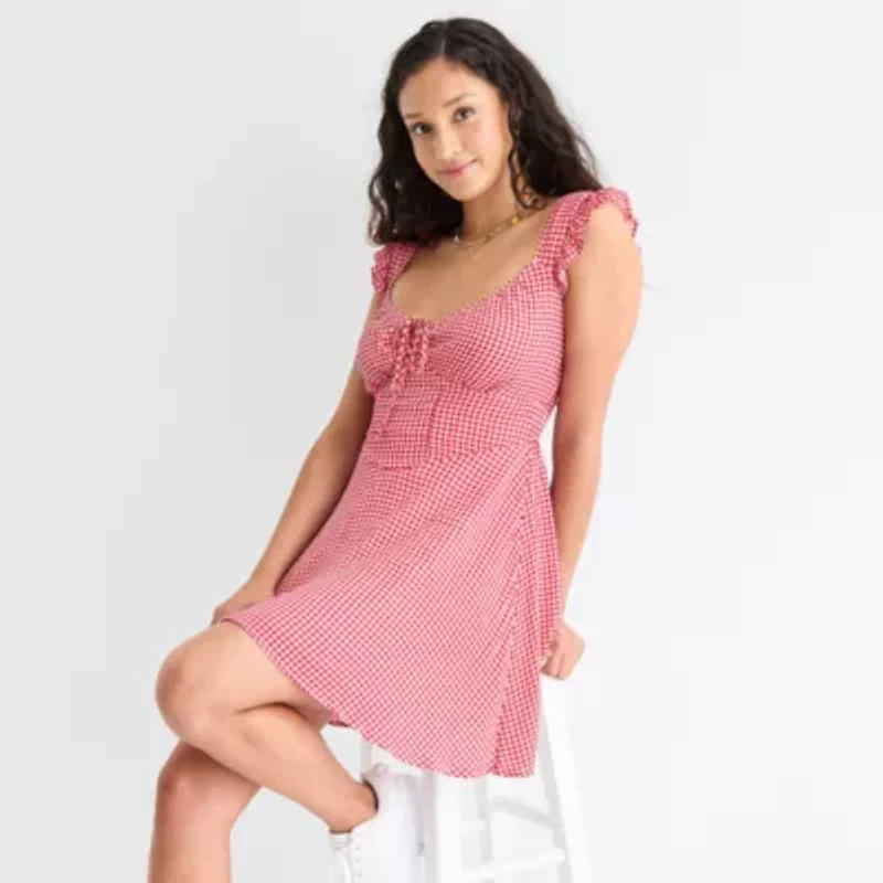 Arizona Womens Juniors Short Sleeve Fit + Flare Dress