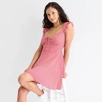 Arizona Womens Juniors Short Sleeve Fit + Flare Dress