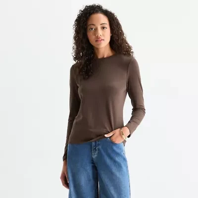 a.n.a Womens Crew Neck Long Sleeve T-Shirt