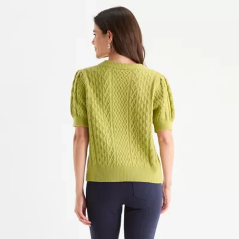 St. John's Bay Womens Crew Neck Short Sleeve Pullover Sweater