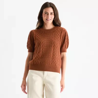 St. John's Bay Womens Crew Neck Short Sleeve Pullover Sweater