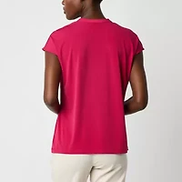 Liz Claiborne Womens Tall Keyhole Neck Short Sleeve Blouse