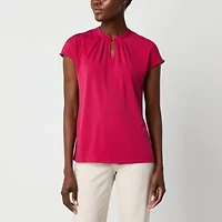 Liz Claiborne Womens Tall Keyhole Neck Short Sleeve Blouse