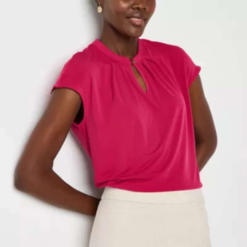 Liz Claiborne Womens Tall Keyhole Neck Short Sleeve Blouse
