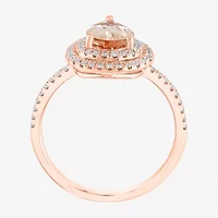 Effy Final Call (H-I / I1-I2) Womens 1/4 CT. T.W. Genuine Pink Morganite 14K Rose Gold Pear Halo Side Stone Cocktail Ring