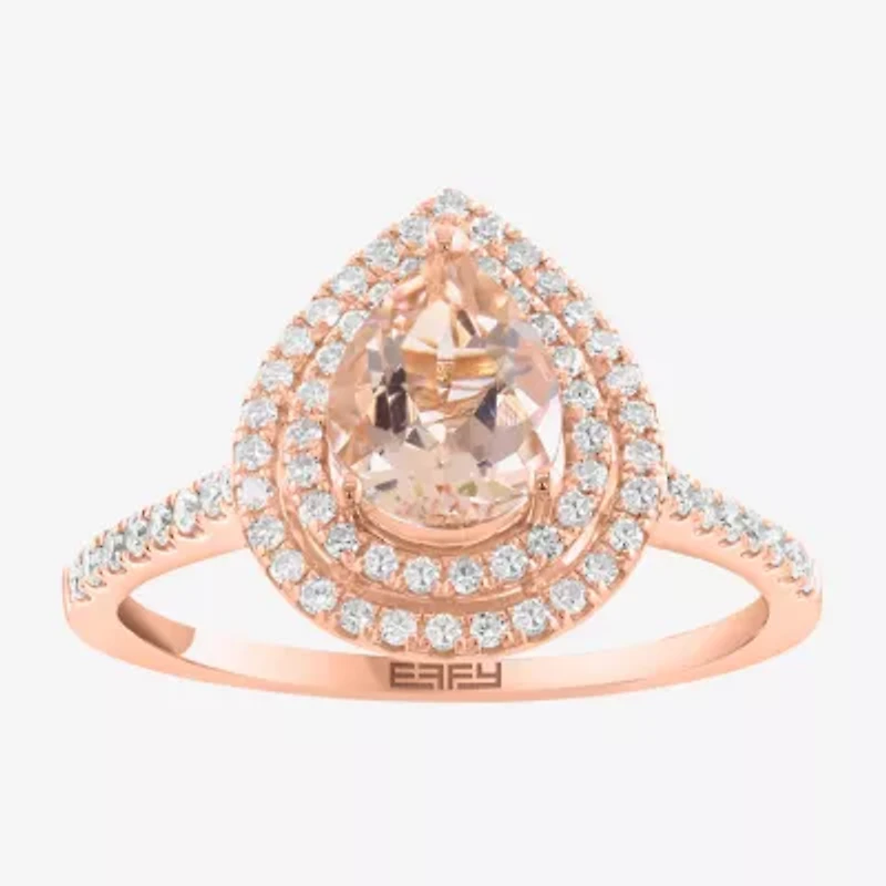 Effy Final Call (H-I / I1-I2) Womens 1/4 CT. T.W. Genuine Pink Morganite 14K Rose Gold Pear Halo Side Stone Cocktail Ring