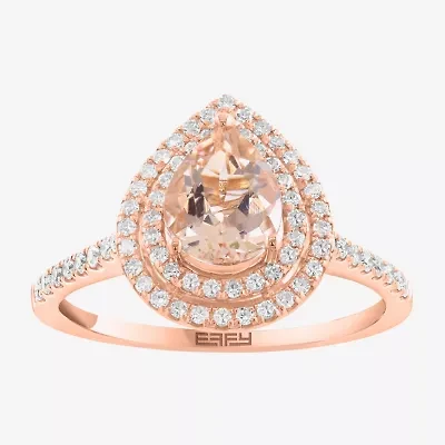 Effy Final Call (H-I / I1-I2) Womens 1/4 CT. T.W. Genuine Pink Morganite 14K Rose Gold Pear Halo Side Stone Cocktail Ring