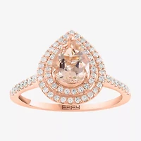 Effy Final Call (H-I / I1-I2) Womens 1/4 CT. T.W. Genuine Pink Morganite 14K Rose Gold Pear Halo Side Stone Cocktail Ring