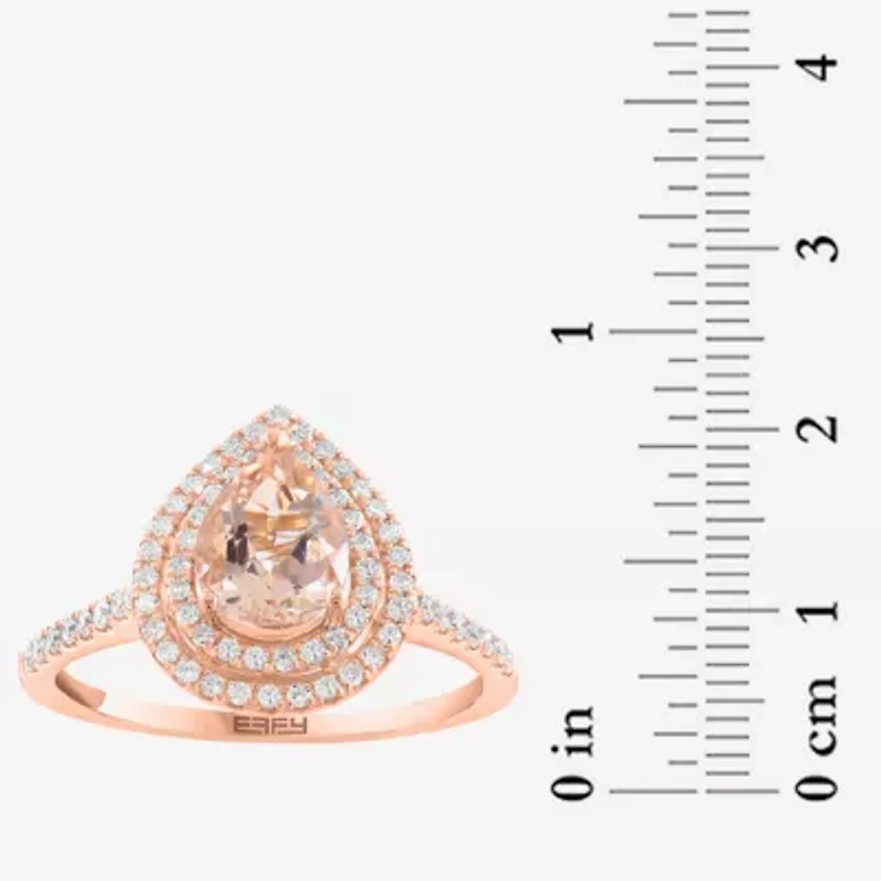 Effy Final Call (H-I / I1-I2) Womens 1/4 CT. T.W. Genuine Pink Morganite 14K Rose Gold Pear Halo Side Stone Cocktail Ring